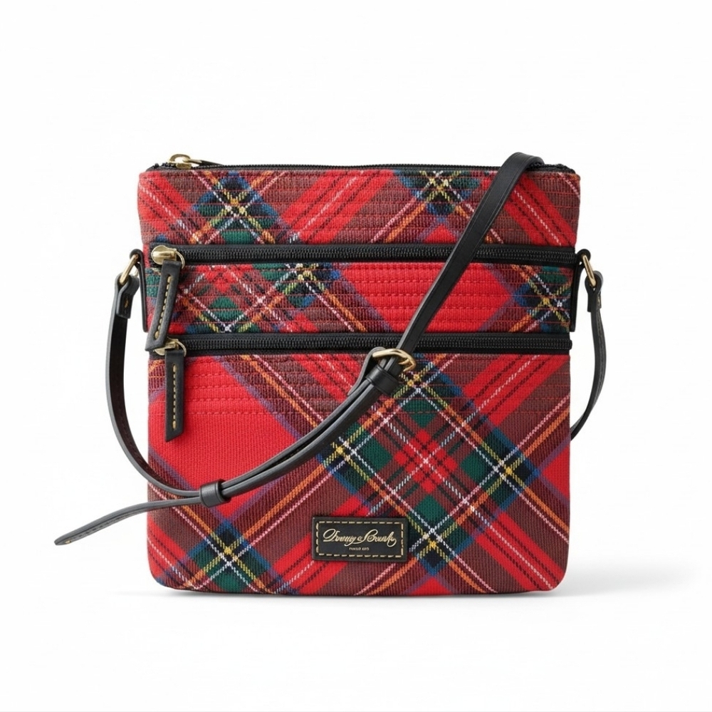 Dooney & Bourke Red Plaid Crossbody Bag with Black Adjustable Strap